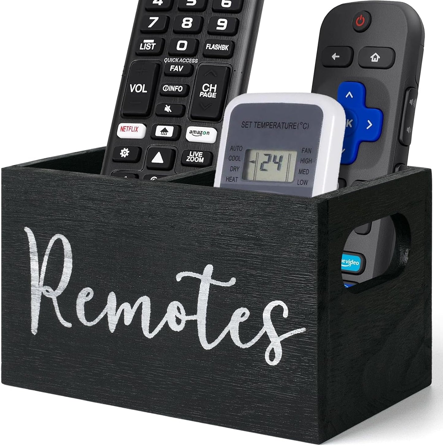 360° Rotating Remote Control Holder, Wooden TV Remote Holder for Table, Desk Organizer Caddy Media Storage Box for Living Room,Nightstand,Couch (Black)