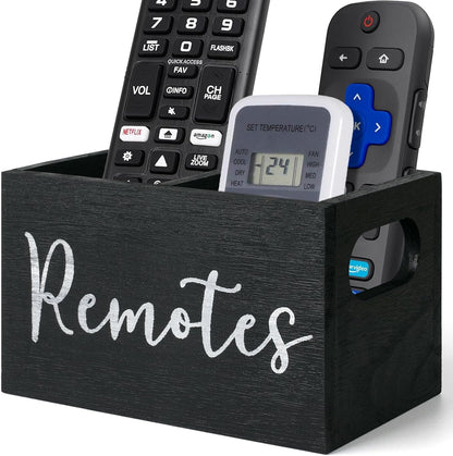 360° Rotating Remote Control Holder, Wooden TV Remote Holder for Table, Desk Organizer Caddy Media Storage Box for Living Room,Nightstand,Couch (Black)