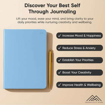 Best Daily Journal for Men & Women - Gratitude, Manifestation & Guided Journal with Prompts for Personal Growth (A5, Blue) - PRODUCTIVITY STORE