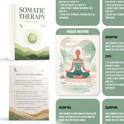 Somatic Therapy Exercise Cards, 50 Nervous System Regulation Tools for Anxiety Relief & Stress Soothing, Therapy Practice Cards with Display Stand, Mindfulness, Breathwork, Grounding, Movement