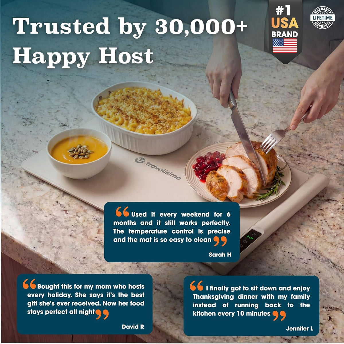 TRAVELISIMO Warming Mat for Food, 24x16in Warming Trays for Buffets Party & Family Dinners - Food Warming Mat Keeps Meals Warm & Ready to Serve, Rapid Heating Electric Warming Tray for Any Table