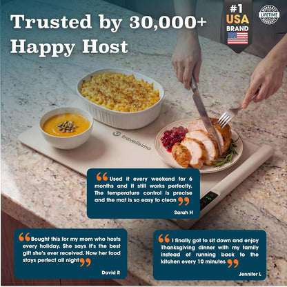 TRAVELISIMO Warming Mat for Food, 24x16in Warming Trays for Buffets Party & Family Dinners - Food Warming Mat Keeps Meals Warm & Ready to Serve, Rapid Heating Electric Warming Tray for Any Table