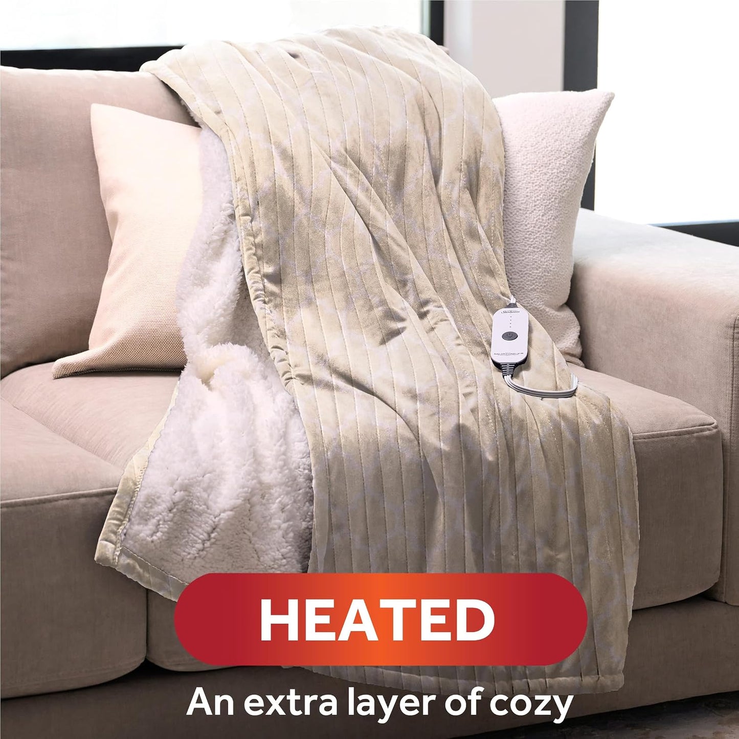 Sunbeam Electric Throw Royal Mink Sherpa Heated Blanket, 4 Heat Settings, 4-Hour Auto Shut-Off, Fast Heating, Luxurious and Ultra Comfy, Cabernet Color, 50" x 60"
