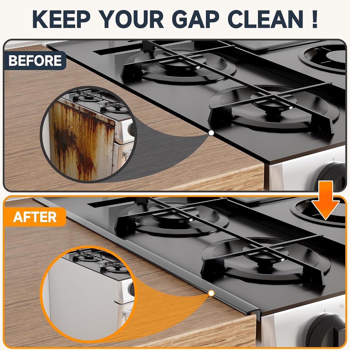 Stove Gap Covers Stainless Steel, Stove Gap Filler Between Stoves and Counter Guard, Heat Resistant Oven Side Gap Filler, Kitchen Range Trim Kit, Retractable Length 13.8" to 27.5" Black-2 Pack