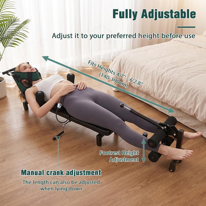 Full Body Traction Table, Adjustable Massage Cervical Traction Bench, Portable Lumbar Stretcher Bed, Home Spine Stretcher Bench for Tension Relief, Lumbar Stretching, 330LBS Capacity Black