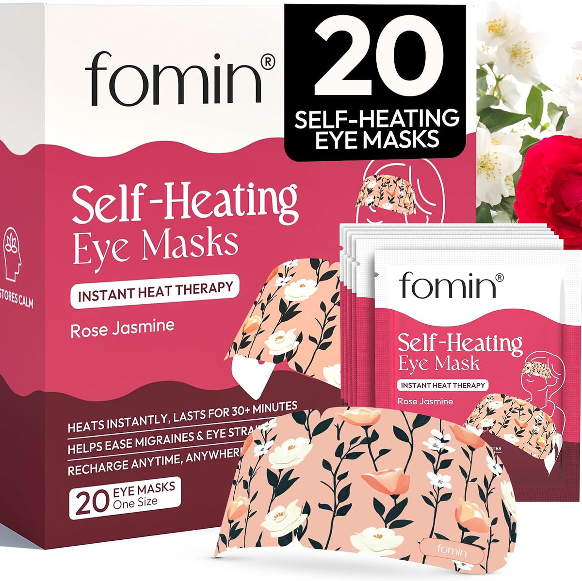 Fomin Steam Eye Mask - 20 Pack - Variety Pack - Self Heating Warm Compress for Dry Eyes, Puffy Eyes & Dark Circles, Disposable Sleep Mask for Home, Spa, Travel Essentials & Relaxation Gifts for Women