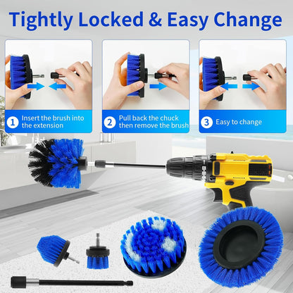 10 Pcs Drill Brush Attachment Set, Drill Scrubber Brush Kit, Drill Cleaning Brush, Scrub Brush for Grout Floor Tub Shower Bathtub Tile Sink Toilet Bathroom Kitchen Car Yellow