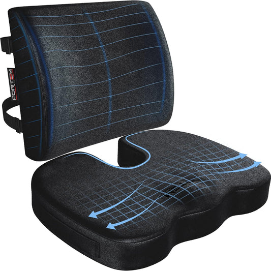 FORTEM Seat Cushion & Lumbar Support for Office Chair, Wheelchair, Car