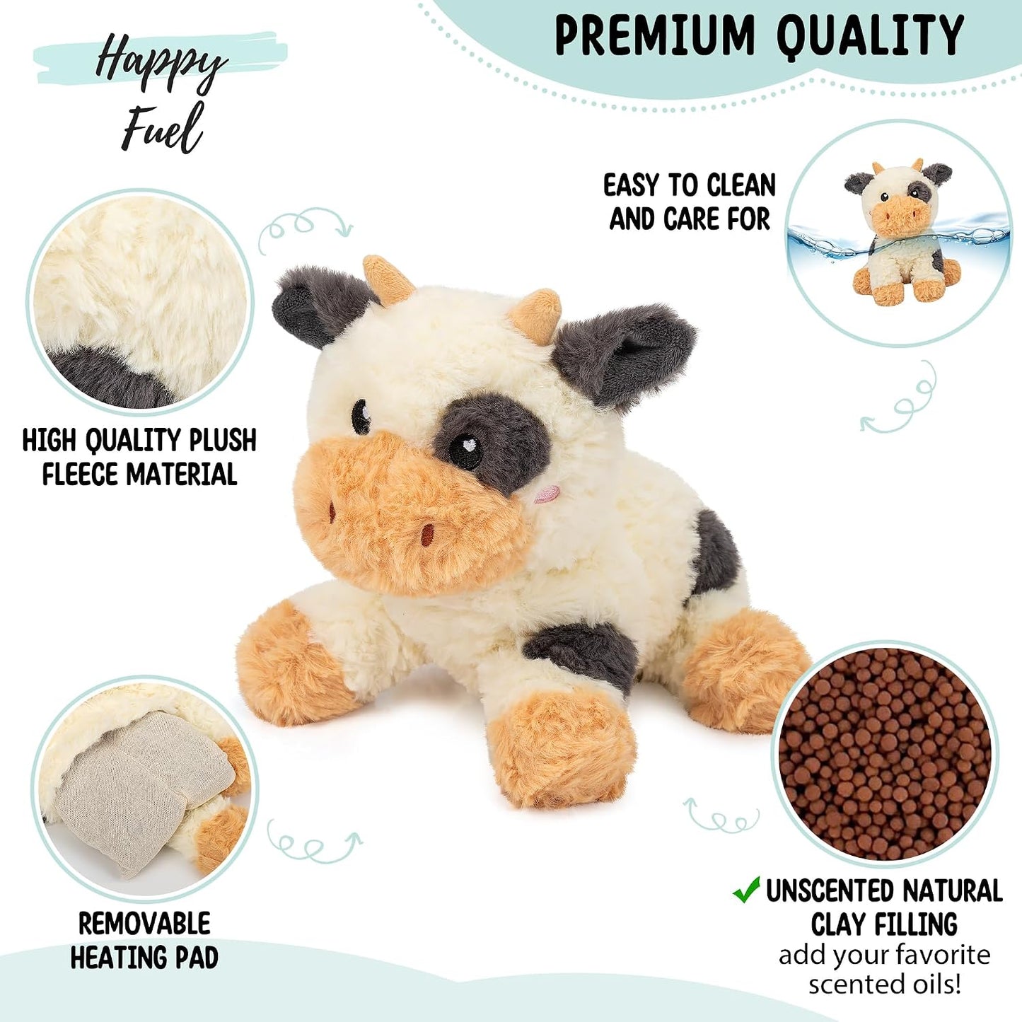 Bunny Microwavable & Weighted Stuffed Animals - 1.5 Lbs Unscented Heating Pad for Period Cramps Pain Relief and Anxiety, Cute Bunny Plush Toys Gifts for Women Girls Adults and Kids by Happy Fuel