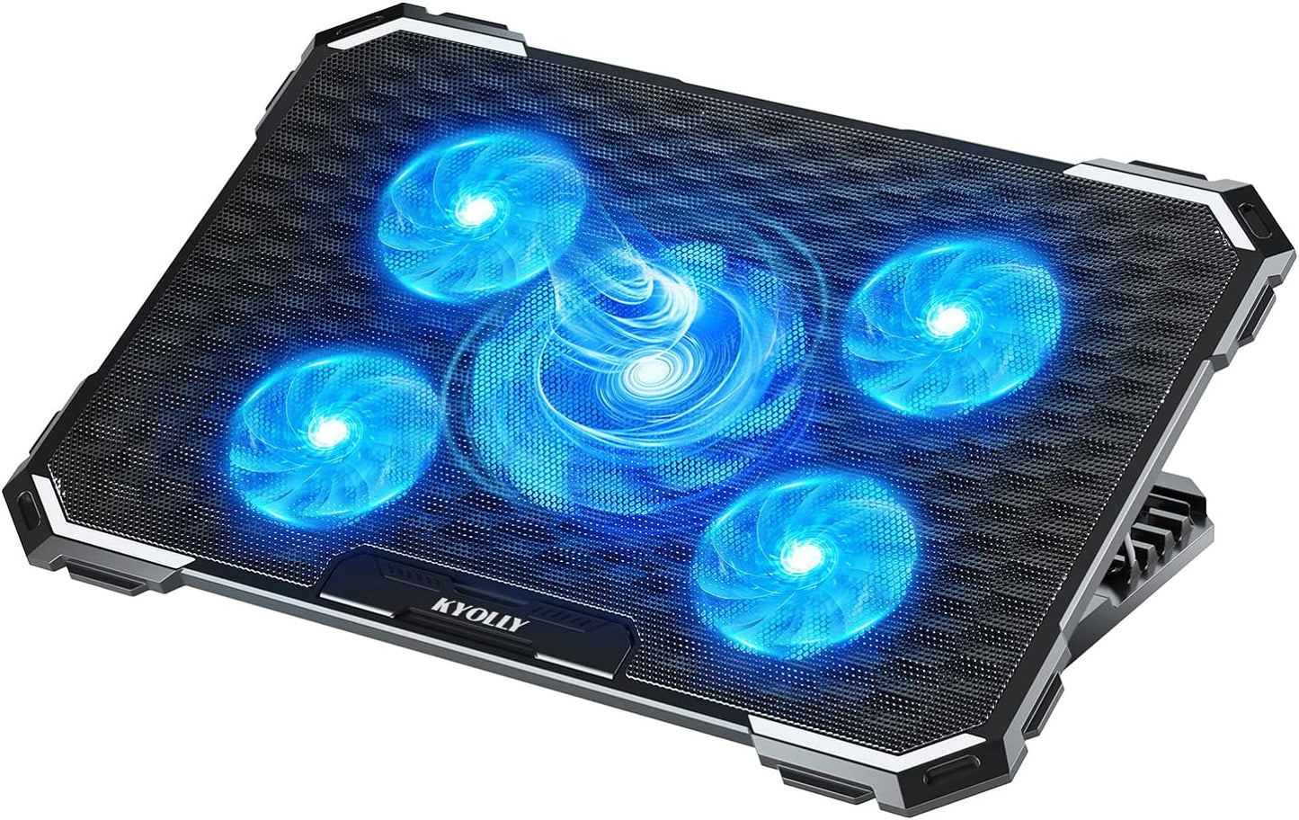 KYOLLY Upgrade Laptop Cooling Pad,Gaming Laptop Cooler with 5 Quiet Fans,2 USB Ports,5 Adjustable Stand Height,Blue LED Lights,for 15.6 Inch Laptops