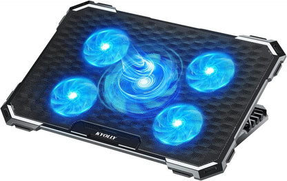 KYOLLY Upgrade Laptop Cooling Pad,Gaming Laptop Cooler with 5 Quiet Fans,2 USB Ports,5 Adjustable Stand Height,Blue LED Lights,for 15.6 Inch Laptops