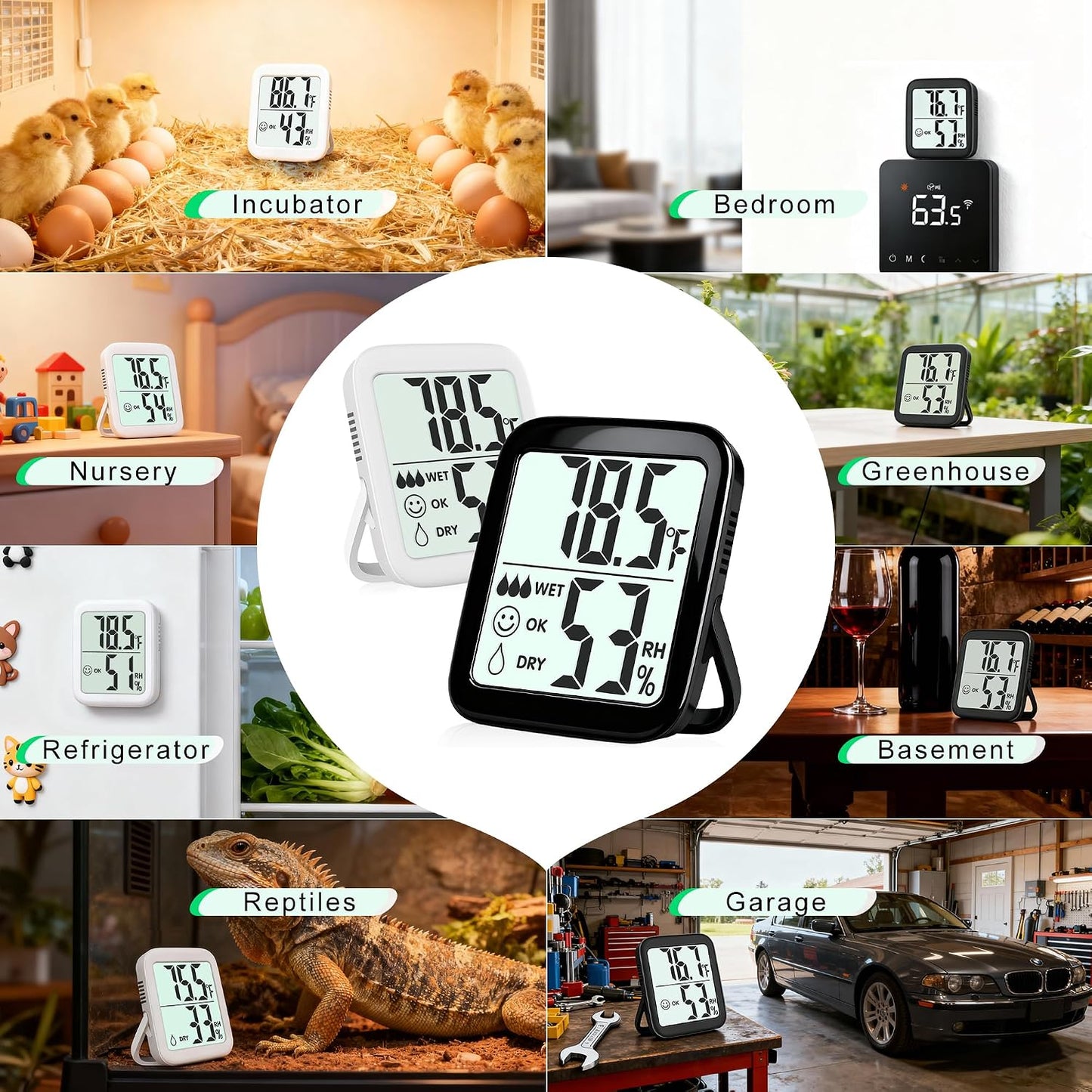 2 Pack Room Thermometer Indoor Hygrometer | Monitor Temperature & Humidity, Accurate, Fast Read, Easy To View, Magnetic/Kickstand/Hanging, ℉/℃, w/ Battery, Compact
