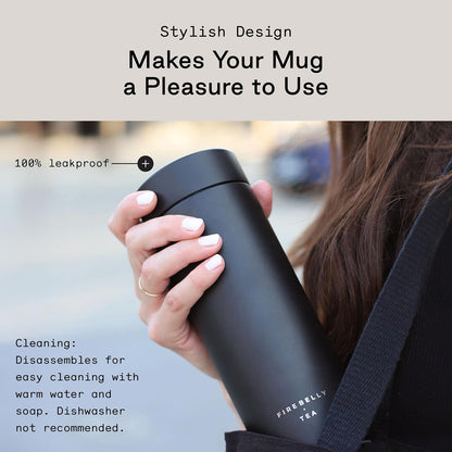 Firebelly Tea, Travel Tea Infuser Mug with Strainer, Insulated Tumbler for Loose Leaf Tea or Coffee, Leakproof Bottle for Hot or Iced Drinks, Stainless Steel Thermos with Lid, Salmon