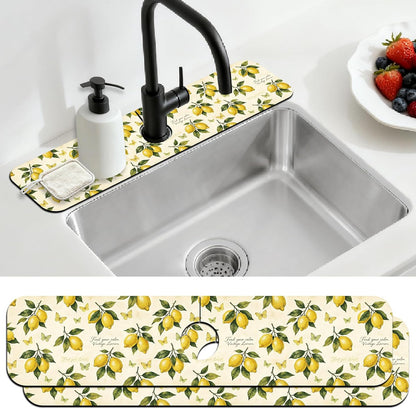 2 Pcs Kitchen Sink Splash Guard Faucet Mat Wood Grain Pattern Faucet Mat for Sinks Natural Wood Color Absorbing Drying Mats for Kitchen Bathroom, 23.6x5.5inch