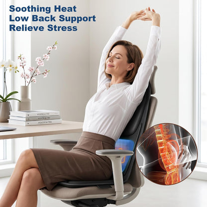Vibration Massage Seat Cushion with Lumbar Heat, 8-Motor Back and Seat Massager Pad, Manual Lumbar Support, 9 Modes and 3 Intensities for Office Chair, Sofa and Recliner