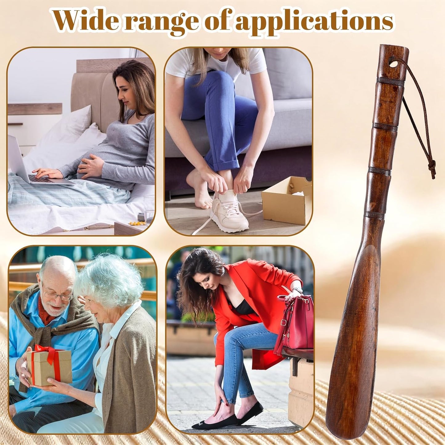 Premium Wooden Shoe Horn, 13" Shoe Horn Long Handle for Seniors Men Women Boot Horns Shoes Helper for Home or Travel Lazy Shoes Helper Spoons