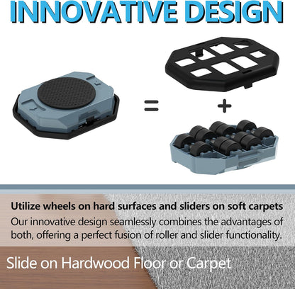 Furniture Lift Mover Tool, Heavy Duty Furniture Lifter and Movers Set with Sliders - Easily Move Heavy Items on Hardwood Flooring and Carpet (Grey Blue)