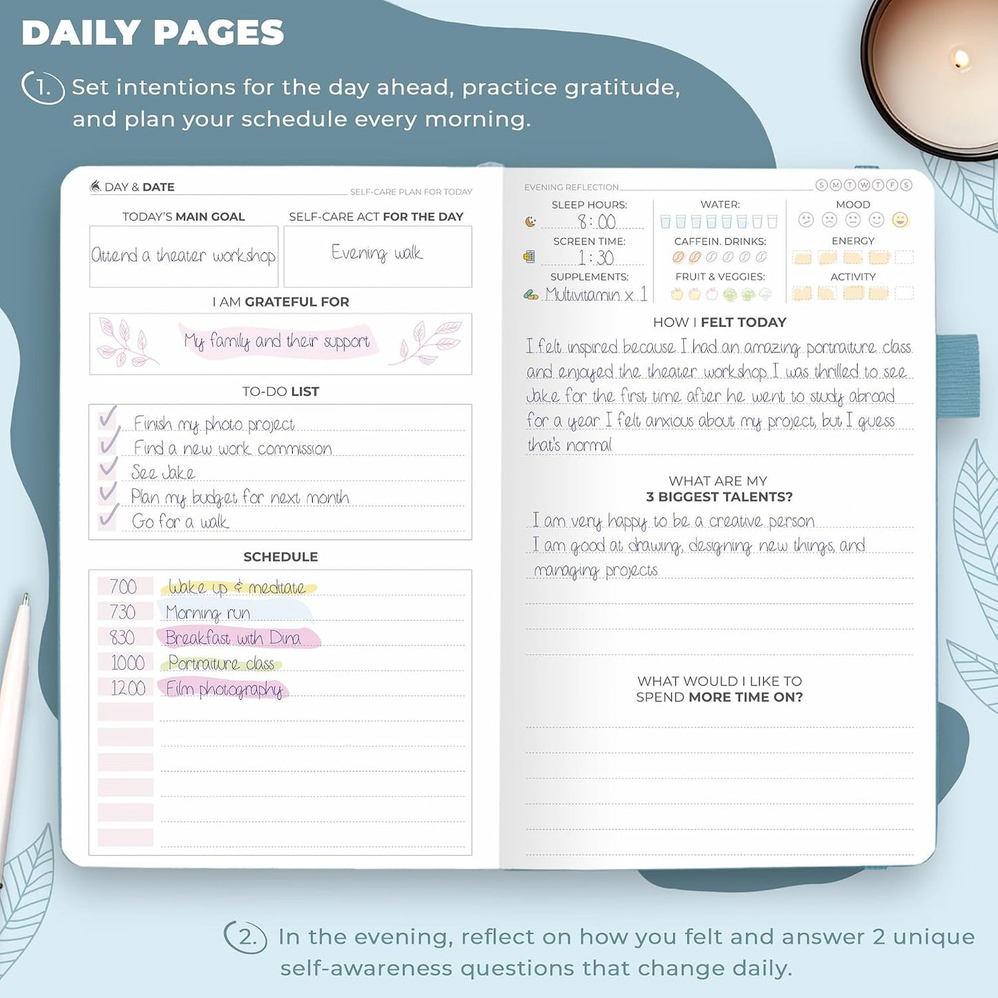 Clever Fox Self-Care Journal for Women, Daily Planner 5.8x8.3 Aquamarine | 3-month mental health journal, habit tracker, wellness journaling supplies for women & teen girls, gratitude & mood log
