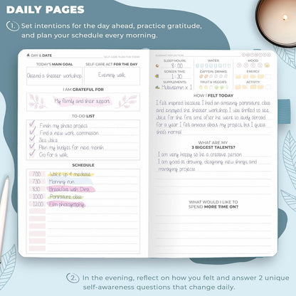 Clever Fox Self-Care Journal for Women, Daily Planner 5.8x8.3 Aquamarine | 3-month mental health journal, habit tracker, wellness journaling supplies for women & teen girls, gratitude & mood log