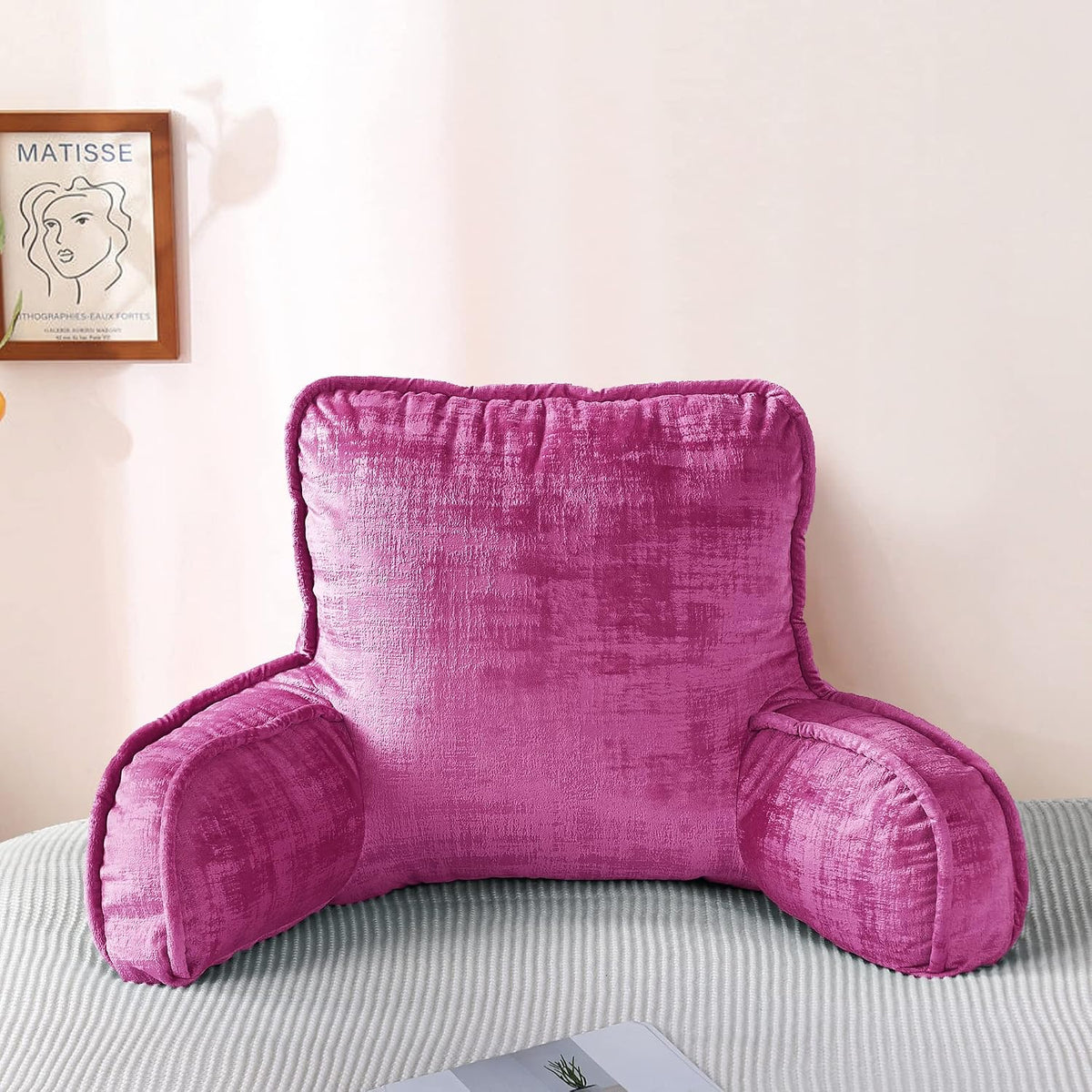 DIY Assembly Art Velvet Backrest Reading Bed Rest Pillow with Arms & Pockets, 18" H for Sitting in Bed Couch Sofa, Back Support Cushion with Removable Cover, 20"x18"x17", Aqua