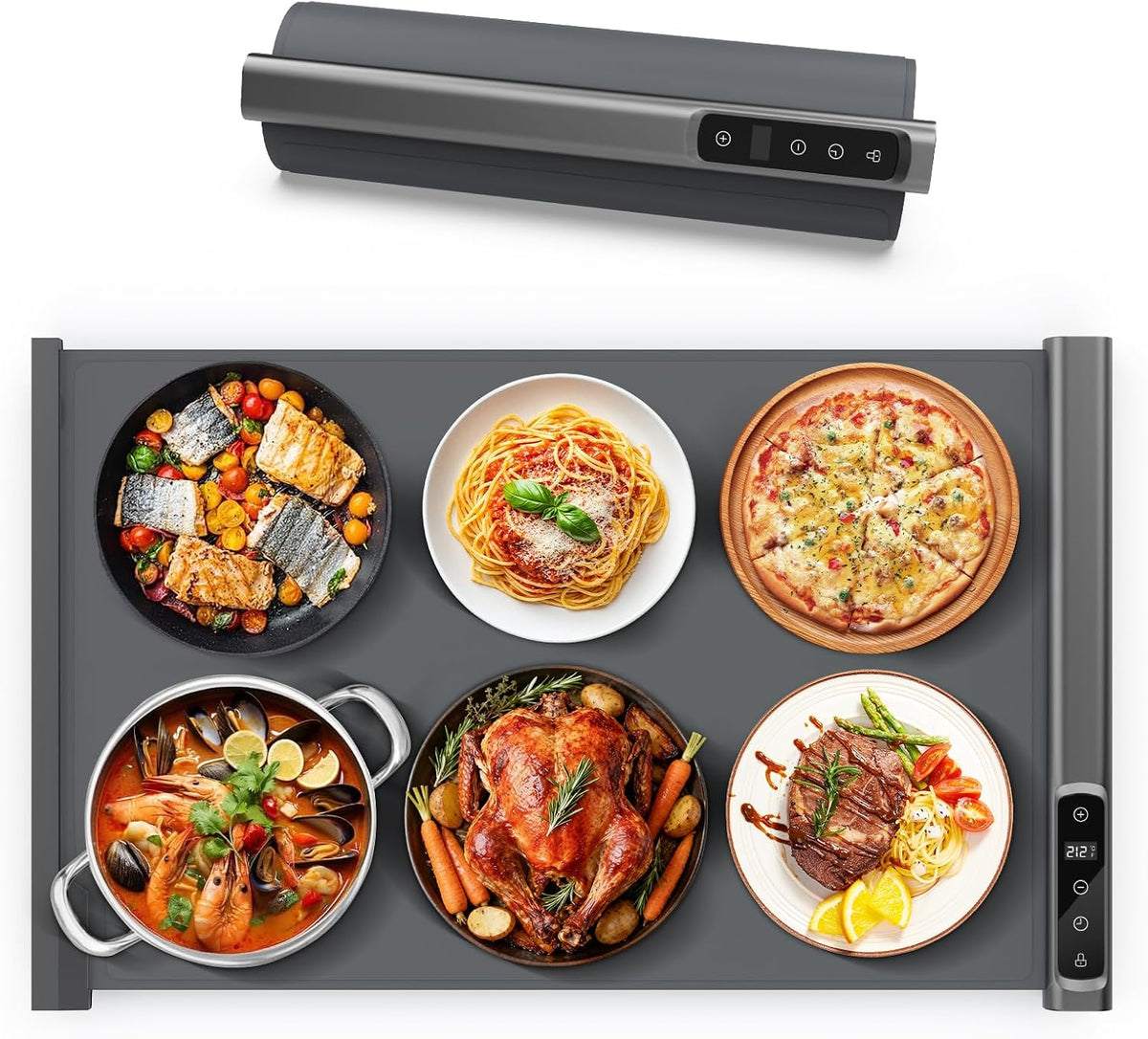 3-in-1 Expandable Warming Mat for Food, 7 Temp & 6H Timer, 54" x 16", Gray