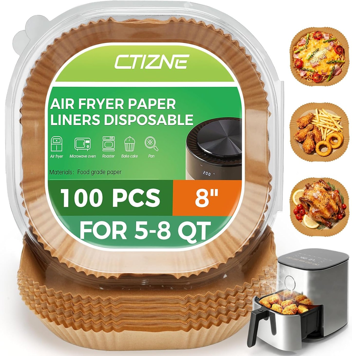 Air Fryer Liners Disposable, 100Pcs 8" Square Air Fryer Paper for 5-8 QT | Waterproof and Oilproof for Easy Cleanup, Unbleached Non-Stick Parchment Paper for 5-8 QT Air Fryer, Baking, Microwave, Oven