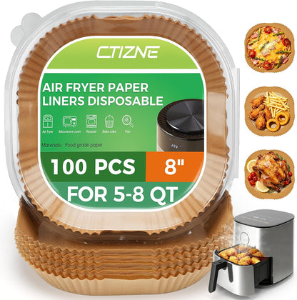 Air Fryer Liners Disposable, 100Pcs 8" Square Air Fryer Paper for 5-8 QT | Waterproof and Oilproof for Easy Cleanup, Unbleached Non-Stick Parchment Paper for 5-8 QT Air Fryer, Baking, Microwave, Oven