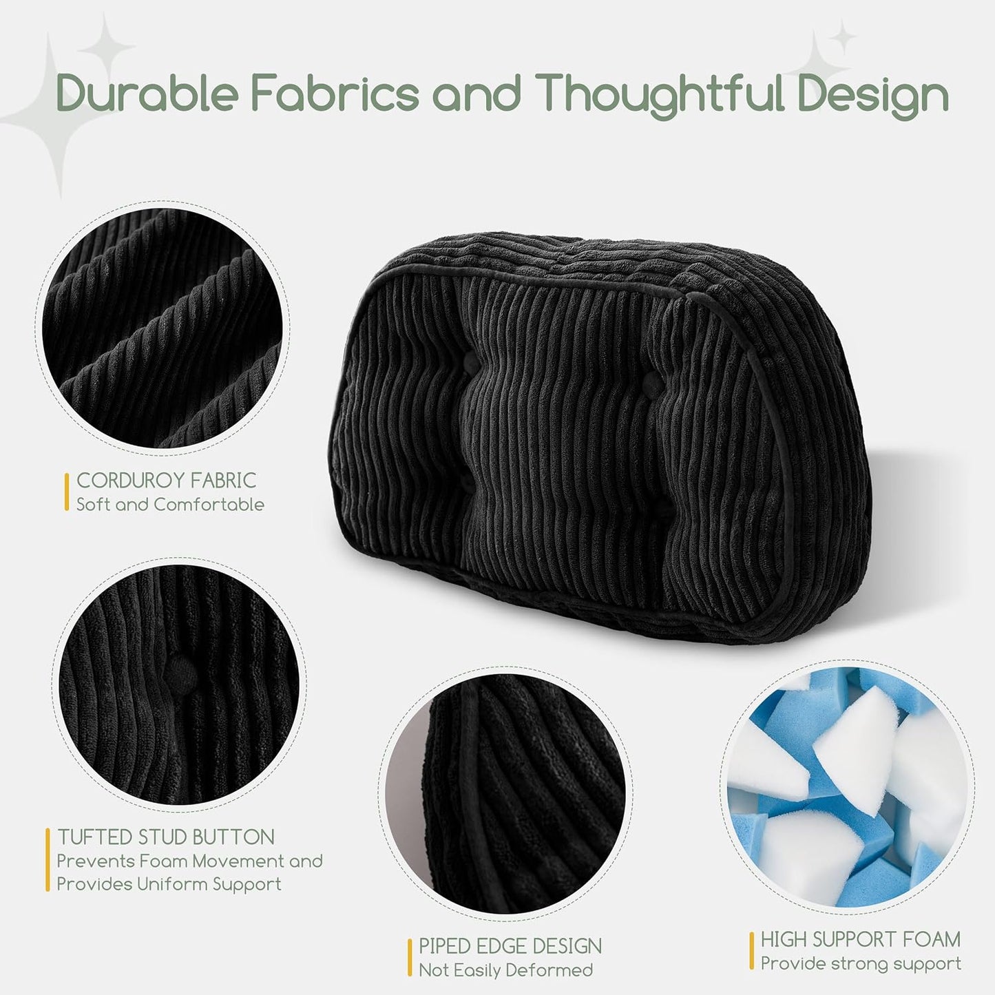 HIGOGOGO Lumbar Support Pillow for Recliner Chair/Accent Chair/Couch/Office Chair, Tufted Corduroy Back Support Cushion for Elderly, Recliner Cushions for Back Rest, Pain Relief, Reading, Dark Grey