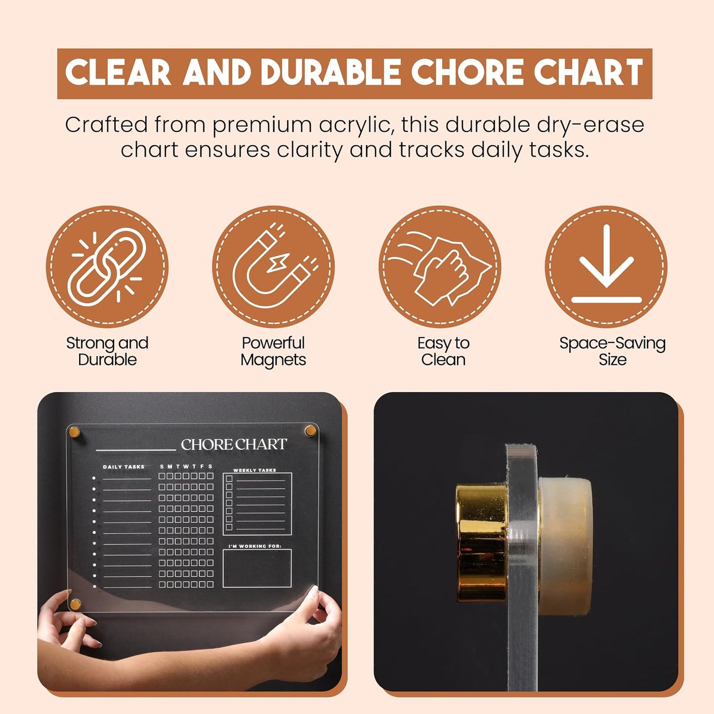 Acrylic Magnetic Chore Chart for Refrigerator, Transparent Clear Dry Erase Checklist Board for Kids and Family, Reusable Weekly Schedule Planner and to-Do List for Home, Fridge, Office, (9''x12)