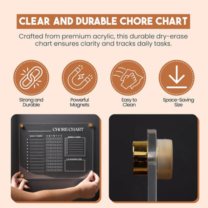 Acrylic Magnetic Chore Chart for Refrigerator, Transparent Clear Dry Erase Checklist Board for Kids and Family, Reusable Weekly Schedule Planner and to-Do List for Home, Fridge, Office, (9''x12)