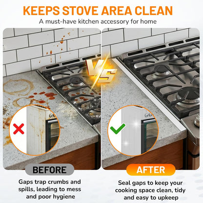 Stainless Steel Stove Gap Covers,Stove Gap Filler, Range Trim Kit, Stove Gap Guards, Heat Resistant and Easy to Clean, Easy retractable Length 13.8" to 27.5", Width 0.79",Black(2PCS)