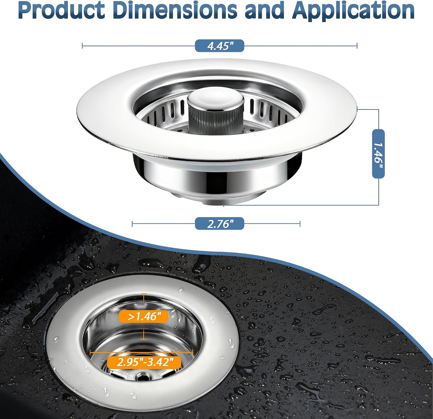 TGOSOMT Kitchen Sink Drain Strainer Stopper, Anti-Clog & Quick Drain | 3-IN-1 Design, Stainless Steel 304, Removable Strainer Basket, Corrosion & Scratch Resistant, Fits US Standard 3-1/2" Drain