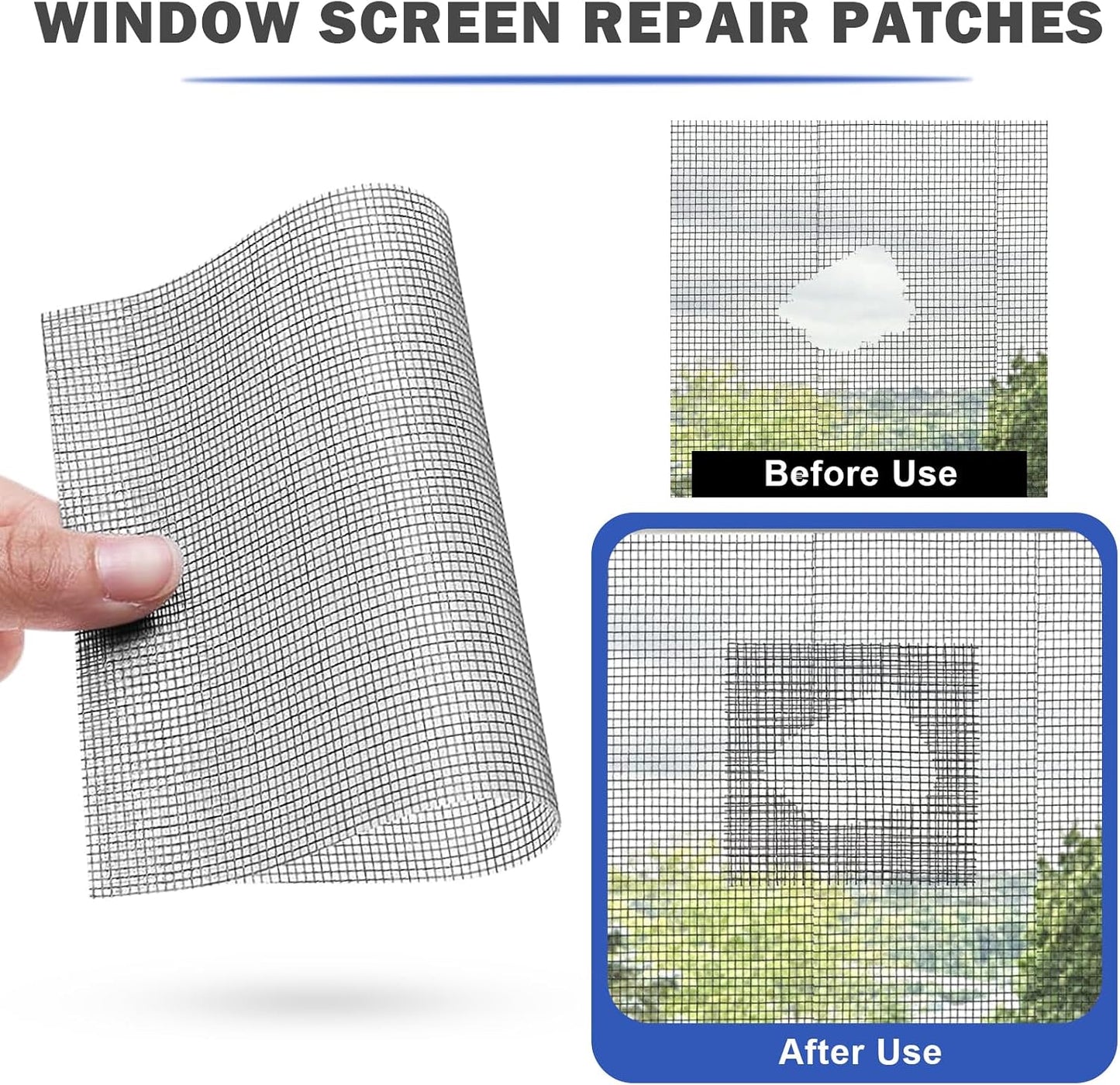 16PCS Window Screen Patch Kit 5"×7" & 4.5"×4.5" – Fiberglass Self-Adhesive Waterproof Mesh Tape for Tears & Holes, Strong Quick Fix for Door Mesh