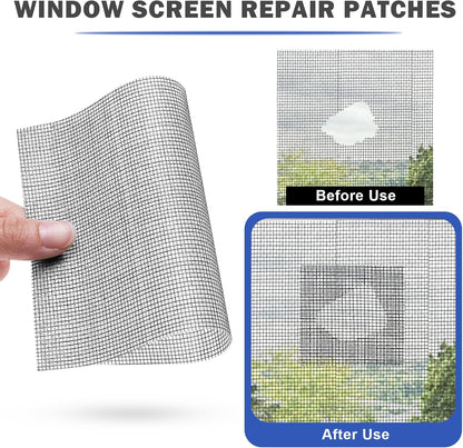 16PCS Window Screen Patch Kit 5"×7" & 4.5"×4.5" – Fiberglass Self-Adhesive Waterproof Mesh Tape for Tears & Holes, Strong Quick Fix for Door Mesh