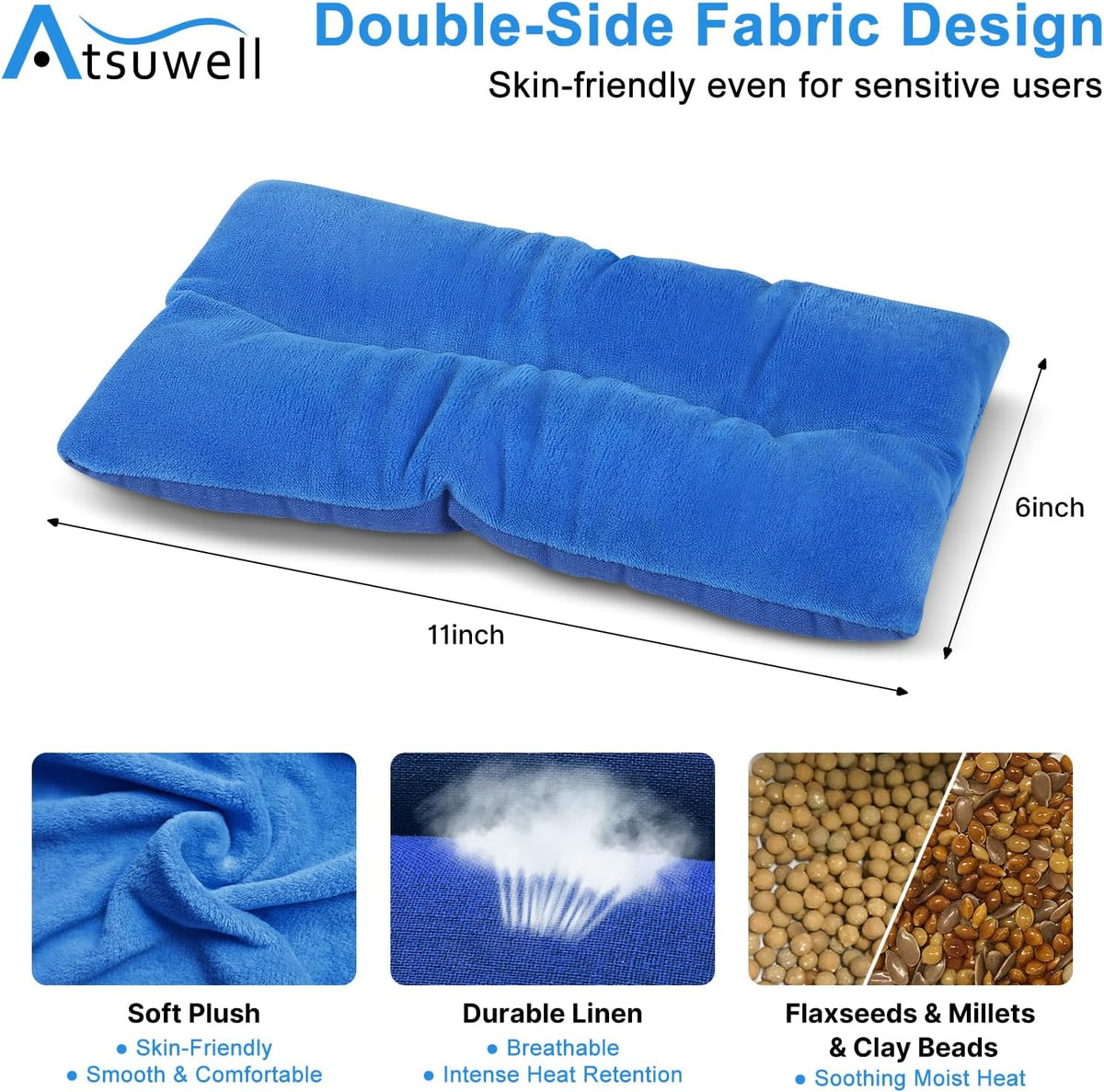 Atsuwell 6 x 11'' Microwave Heating Pad for Cramps & Joint Relief, Grey