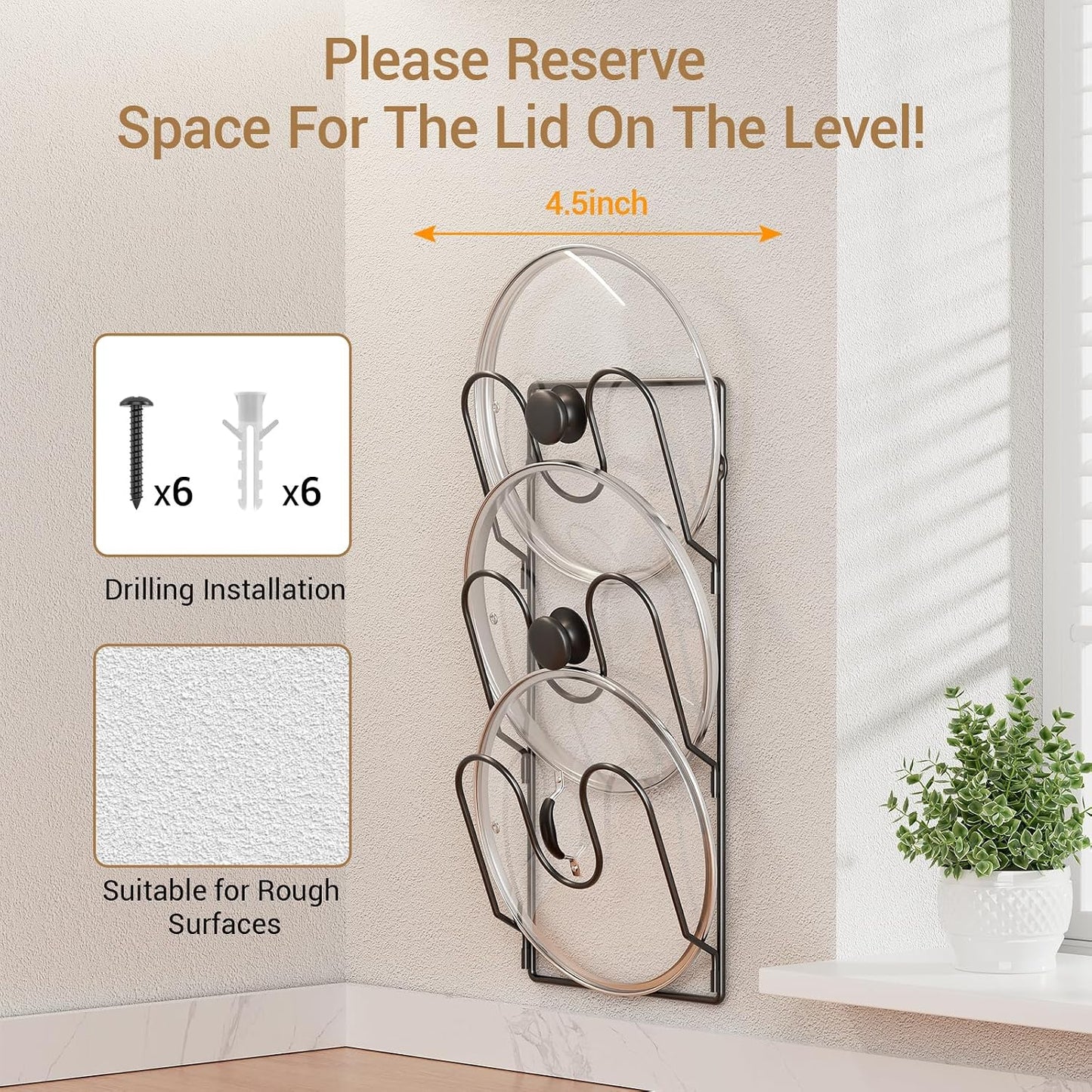 Pot Lid Organizer Rack for Cabinet Door, 2 Pack Pot Lid Holder White | 6-Tier Lid Racks for Cabinet Door/Wall, No Drilling Adhesive Mount, Rustproof, Fits Pot Pan Lid, Cutting Board & Cookie Sheet