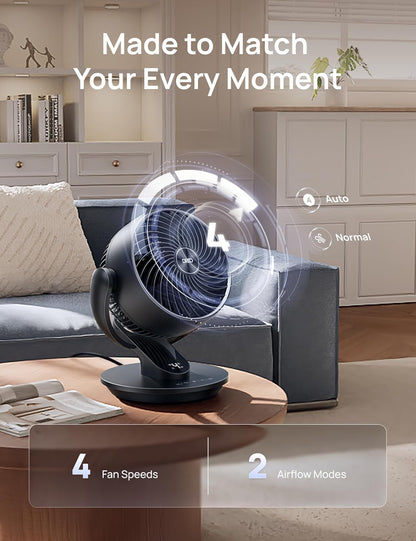 DREO Fan for Bedroom, 13-Inch Oscillating Table Air Circulator Fan for Whole Room, 120° Tilt Adjustment, 25dB Ultra-Quiet, 75ft Powerful Airflow, 4 Speeds Desk Fans with Remote for Home, Office