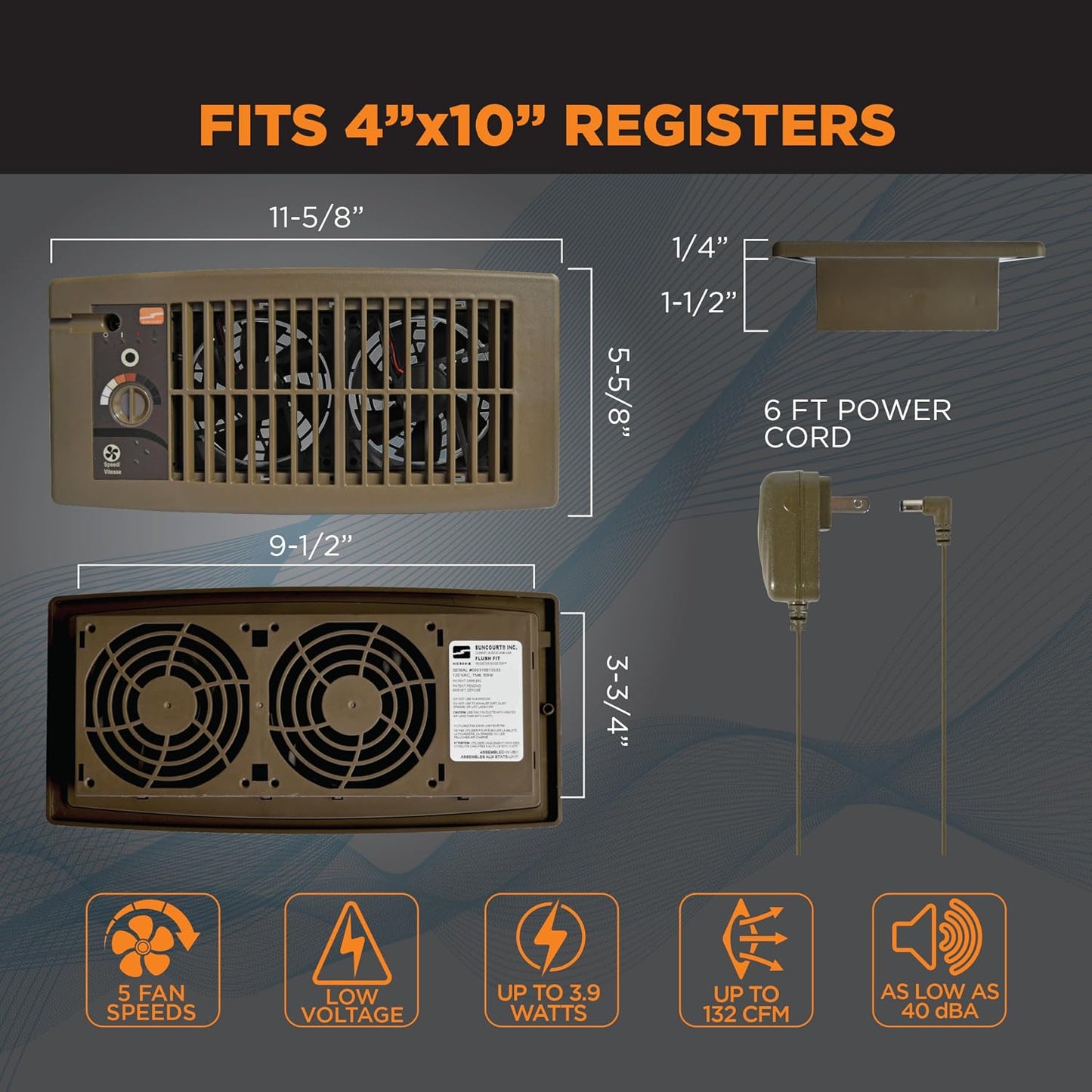 Suncourt Flush Fit Register Booster Fan, Adapter Plate, Brown (HC500-BPL)