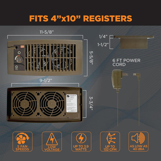 Suncourt Flush Fit Register Booster Fan, Adapter Plate, Brown (HC500-BPL)