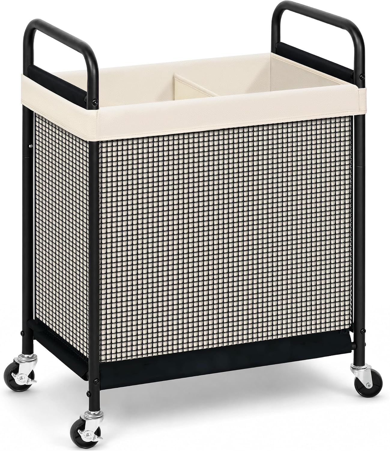 STORAGE MANIAC Rolling Laundry Hamper with Wheels 2-Section Laundry Sorter Rolling Laundrys Basket on Wheels with Removable Bag Clothes Hamper Laundrys Organizer Cart Bathroom Bedroom 100L Beige