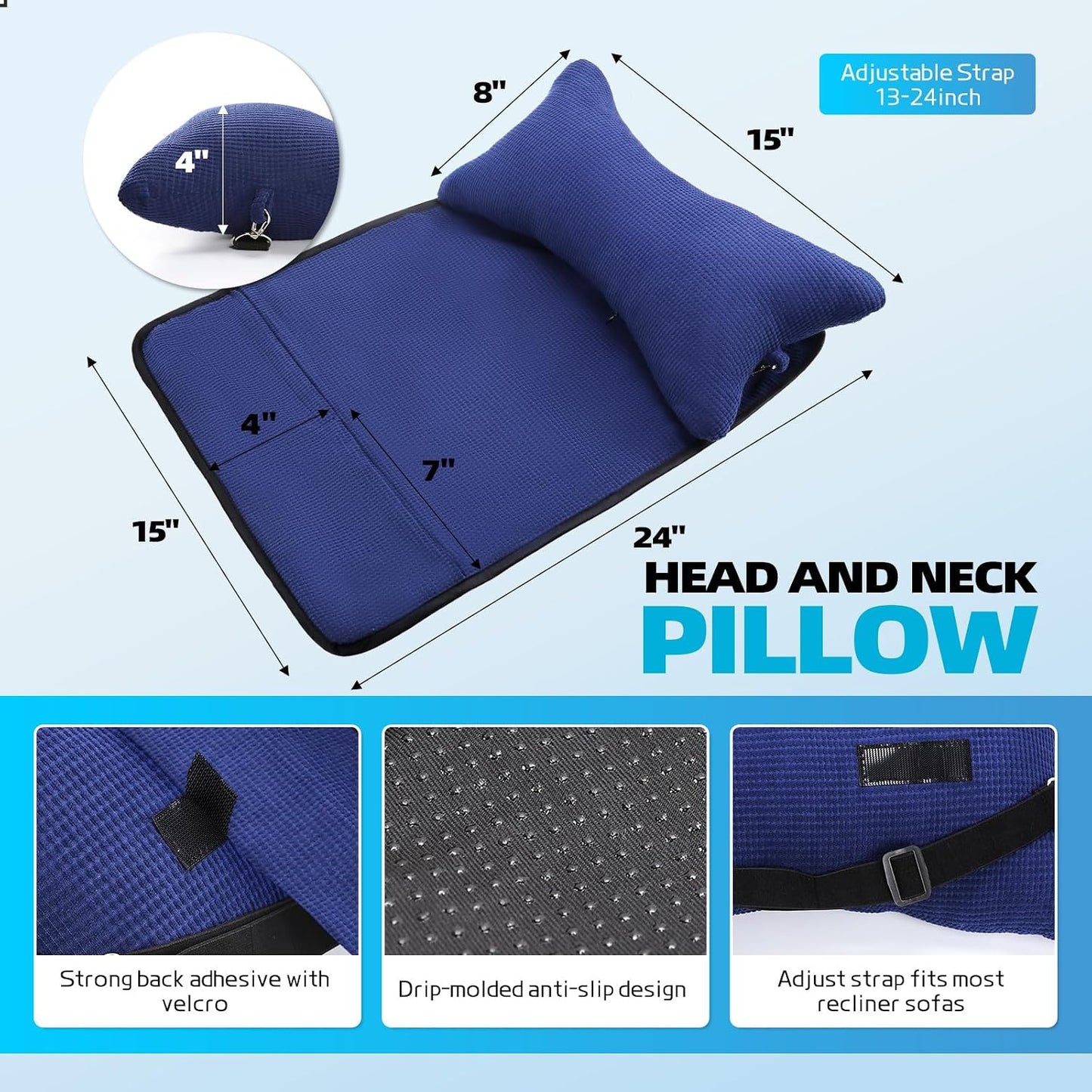 Recliner Head Pillow for Neck, Recliner Pillow for Headrest, Sofa, Chair | Breathable Velvet Cover, Plush Fill; Recliner, Sofa, Office Chair; Adjustable, Non-Slip, Ergonomic; OEKO-TEX Certified