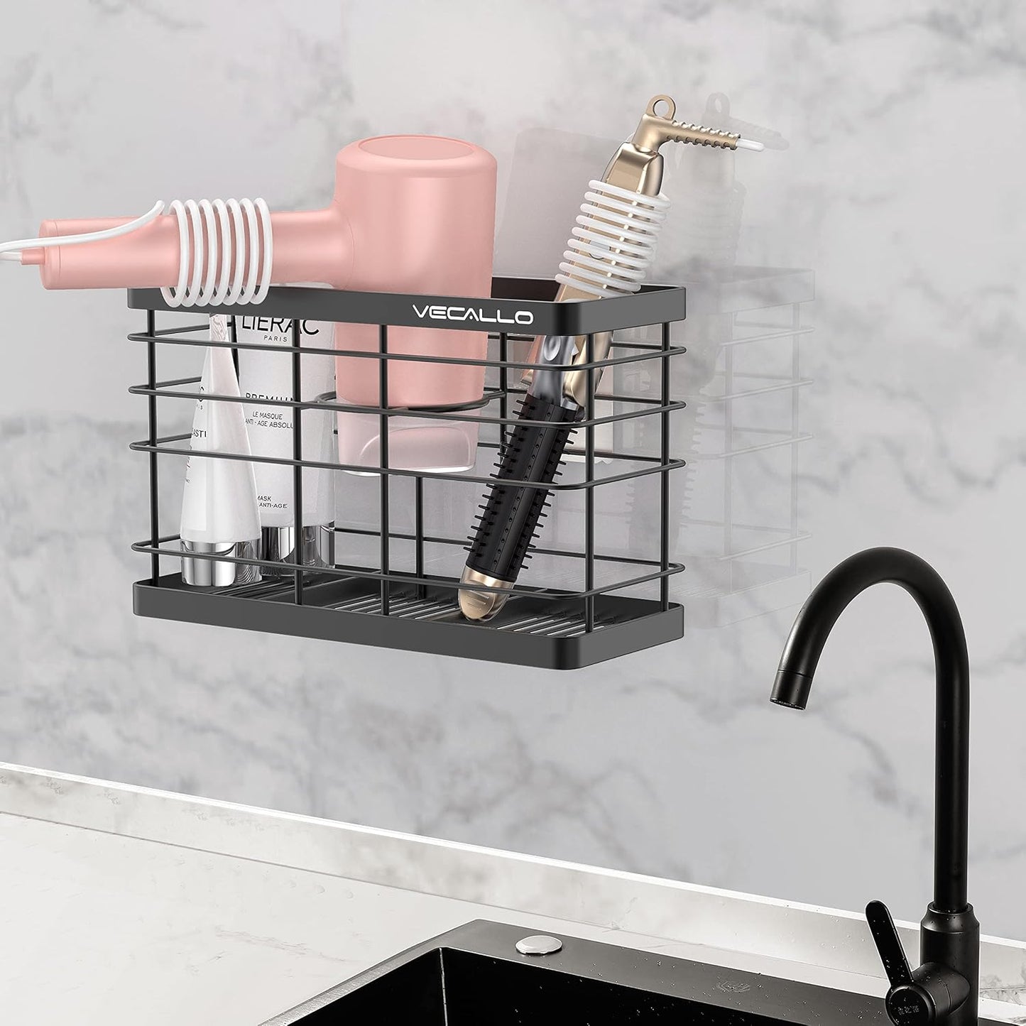 Hair dryer holder cabinet door - Hair tool organizer wall mount | Cabinet Door Bathroom Organizer Hair Care & Styling Tools Storage Basket for Hair Dryer, Curling Irons, Hair Straighteners