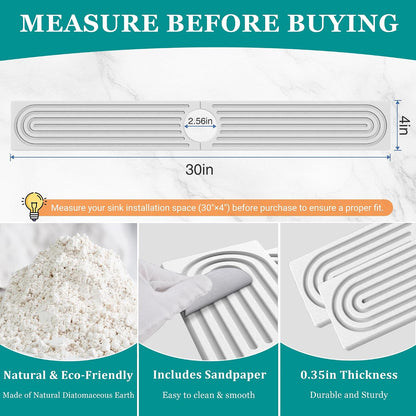 Stone Faucet Mat for Kitchen Sink - Quick Dry Diatomite Sink Splash Guard, Prevents Moisture Buildup & Water Stains, Water Absorbing Stone Tray for Bathroom Countertop (Dark Gray, 23.6" x 4")