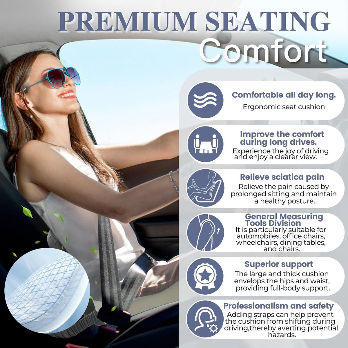Car Seat Cushion with Lumbar Support Pillow, Seat Cushion for Driving