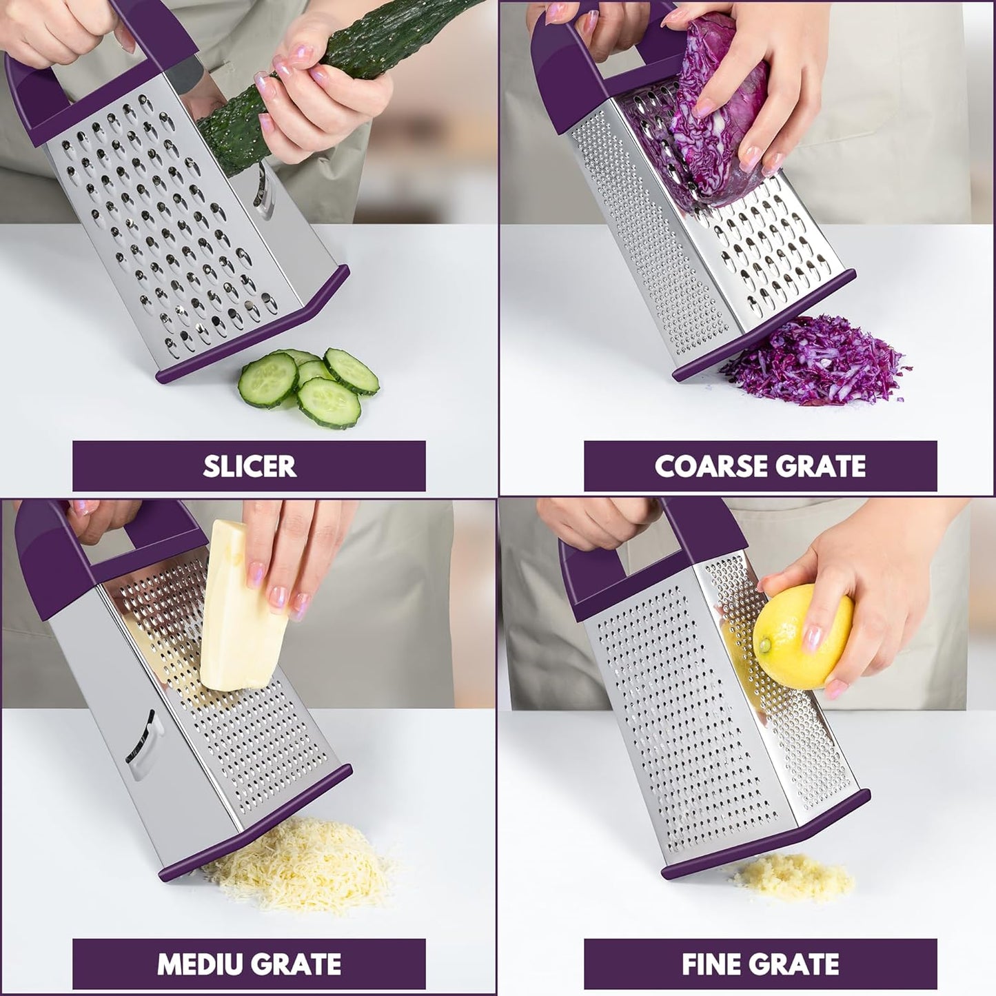 Urbanstrive Cheese Grater With Container Box Grater Stainless Steel Graters for Kitchen Cheese Shredder Parmesan Shredder Kitchen Gadgets Kitchen Tools Kitchen Gifts for Chef Dishwasher Safe Zester