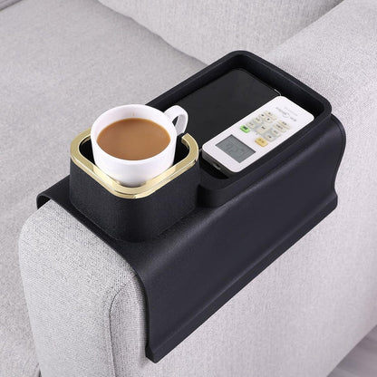 HMASYO Couch Cup Holder Tray – Weighted Silicone Sofa Armrest Organizer Table with Anti-Spill Coaster, Easy Reach for Drink, Snacks, Remote & Phone, Non-Slip Base, Easy Clean