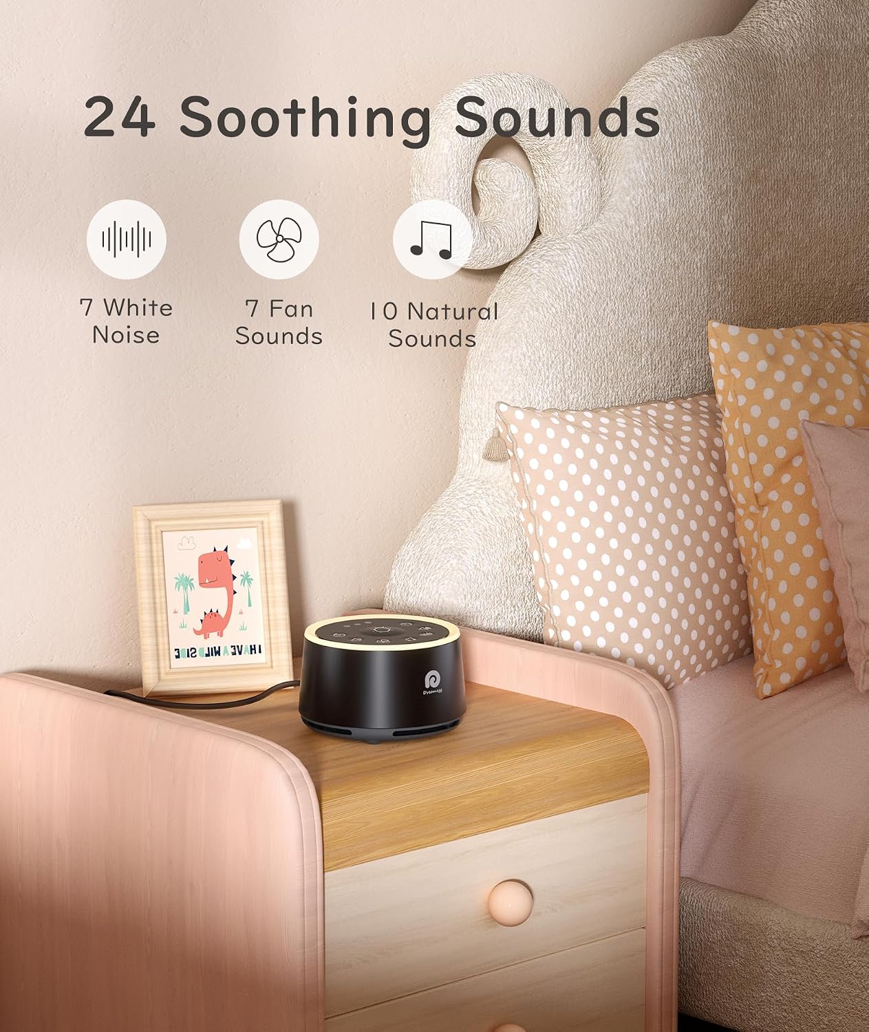 Dreamegg D1 Nova Sound Machine Alarm Clock, White Noise for Sleep, Black | 25 Sounds, 7 Gentle Alarms, Dimmable Clock, 10-480 Min Timer, White Noise Machine Alarm Clock for Heavy Sleepers, Adults