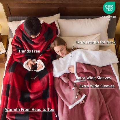IFNOW Sherpa Wearable Blanket with Sleeves, Oversized Snuggle Robe, Purple | 430GSM Thick, 55x69", Big Pocket, TV Blanket,Fall Winter Dorm Essentials or Office, Christmas Birthday Gifts for Women Men