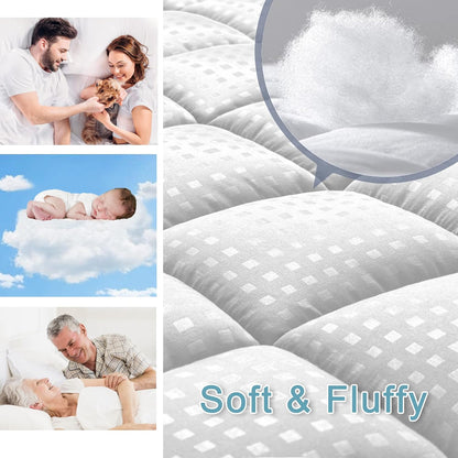 HYLEORY Queen Mattress Pad Quilted Fitted Mattress Protector Cooling Pillow Top Mattress Cover Breathable Fluffy Soft Mattress Topper with 8-21" Deep Pocket, Dark Grey