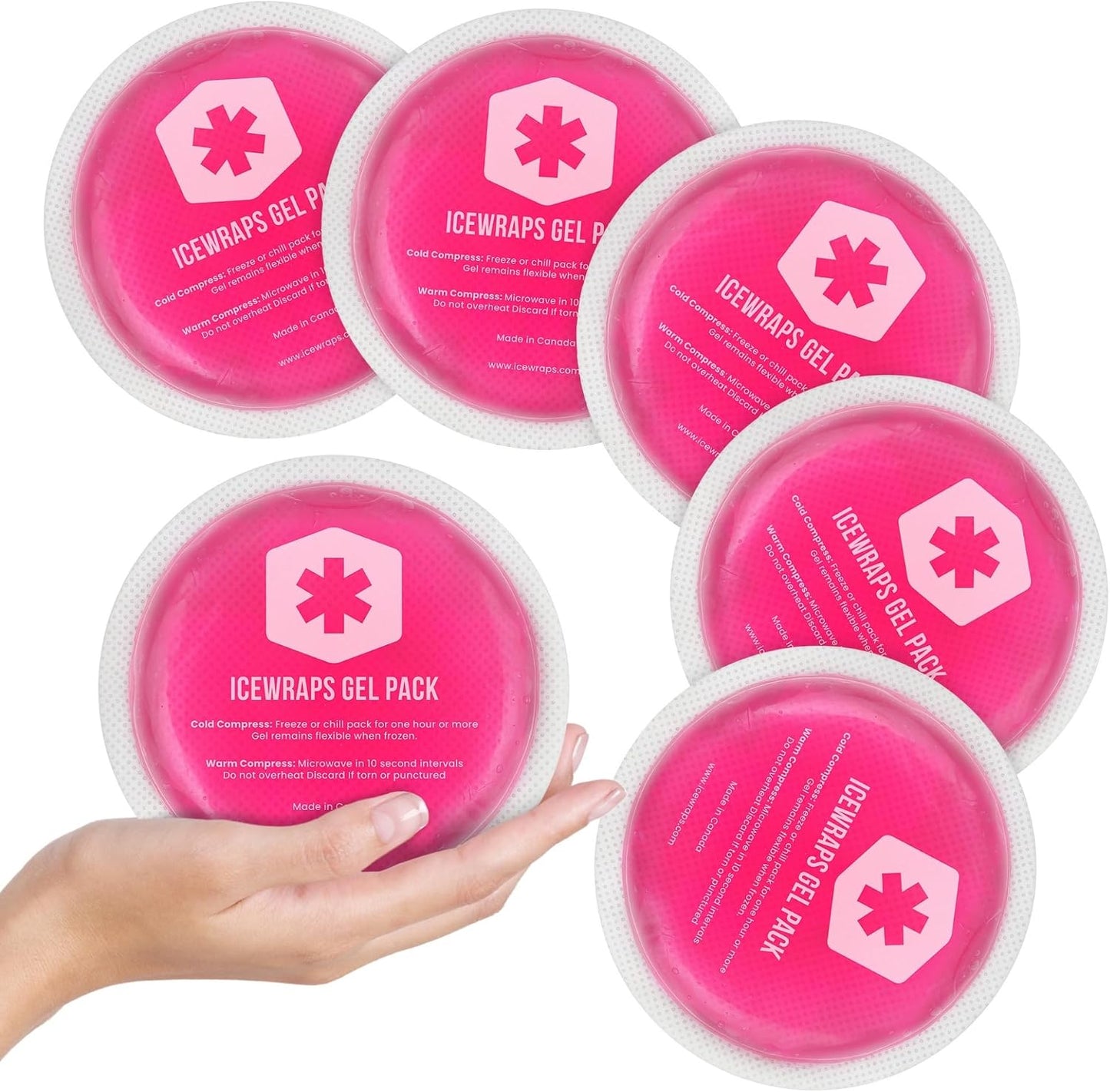 ICEWRAPS 4 inches Round Reusable Ice Packs with Cloth Backing, 5-Pack Blue | Easy to Use Hot and Cold Gel Pack, Flexible Cold Packs, Leak-Resistant, Sensitive Skin Safe, Made in Canada, FSA-HSA Eligible